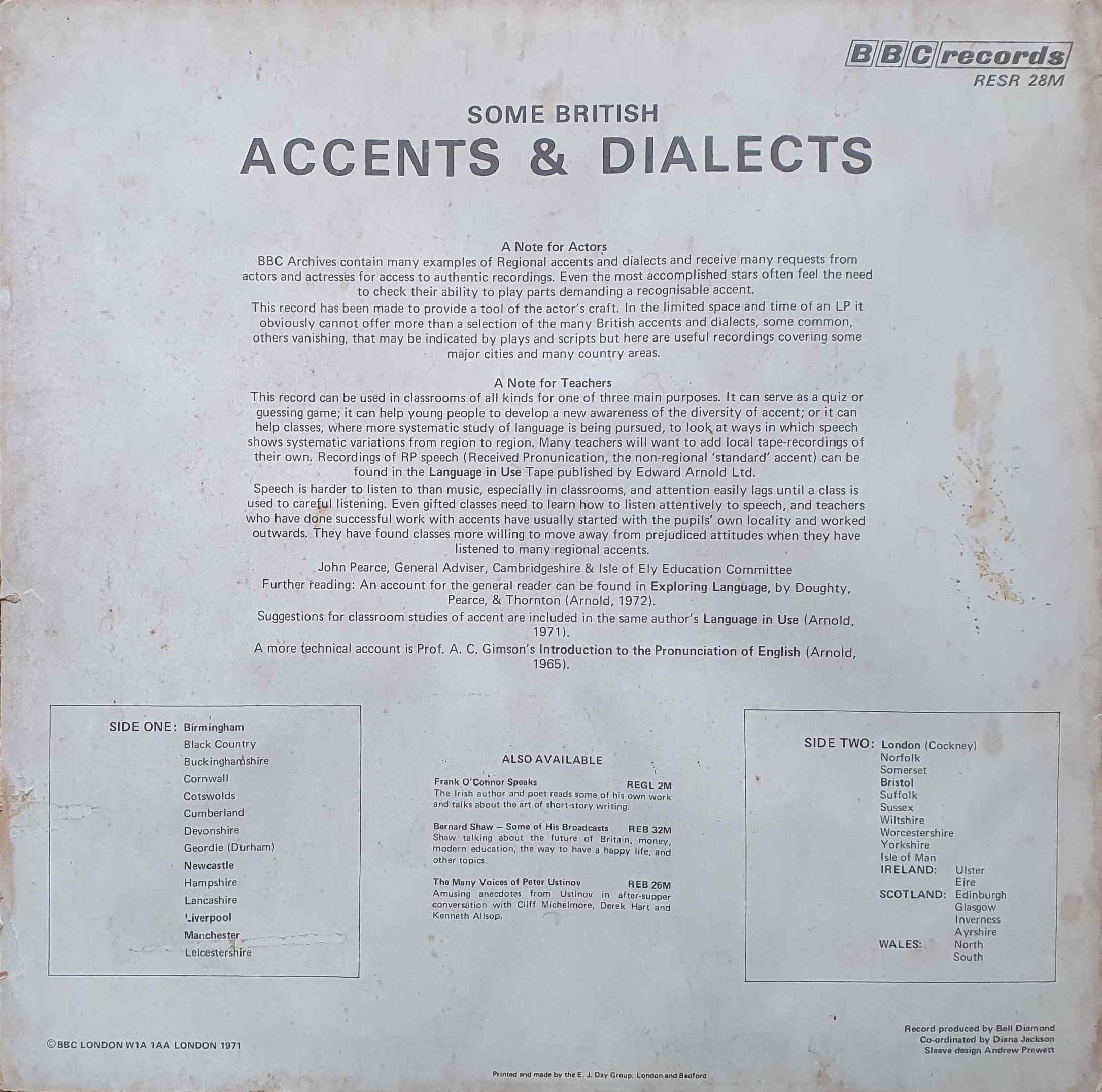 Picture of RESR 28 Some British accents and dialects by artist Various from the BBC records and Tapes library